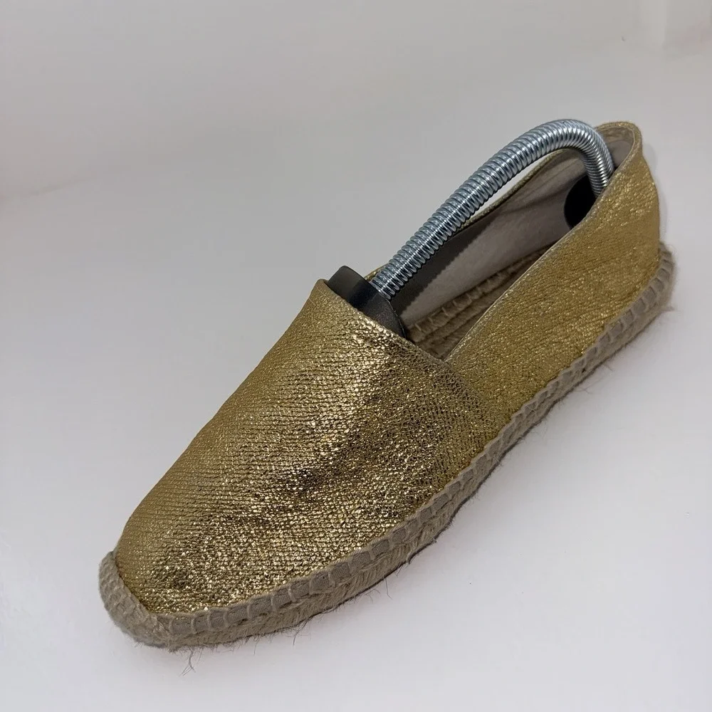 J.Crew BT389 Gold Metallic Canvas Espadrille Flats Made In Spain Women's 9.5